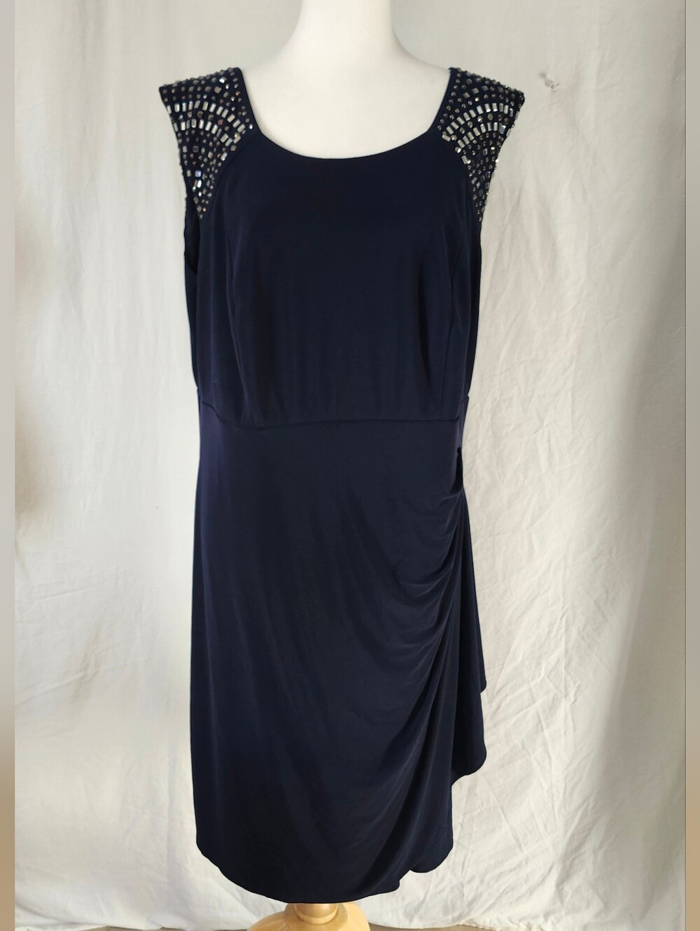 Laura Plus Navy Sleeveless Dress with Beaded Shoulders